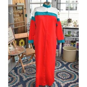 1960s Appel Tri-Color Velveteen Maxi Robe -Red, Teal, Cream-Made in USA-Small